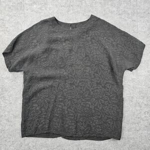 Fiji Shirt Womens Medium Silk Floral Jacquard Blouse Embossed Gothic Fairy Black